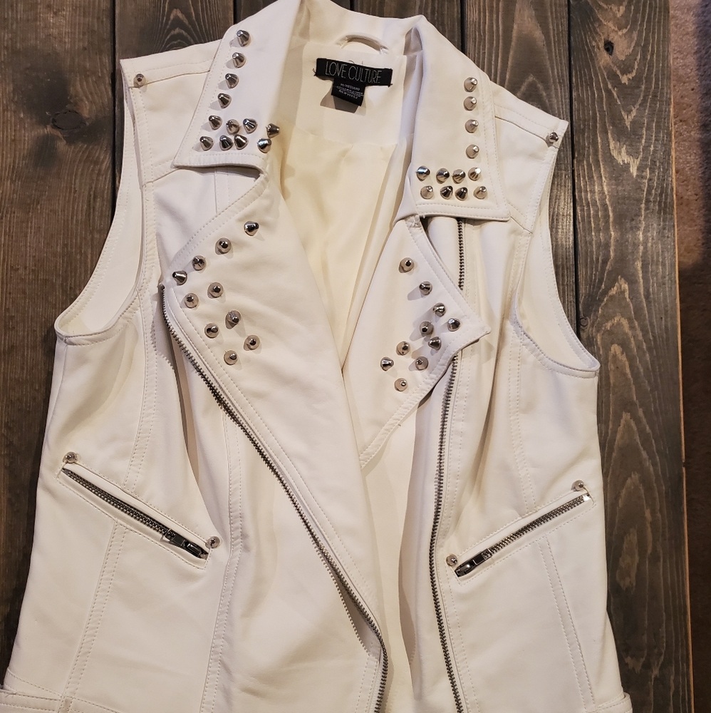 Love Culture Off White Studded Leather Vest